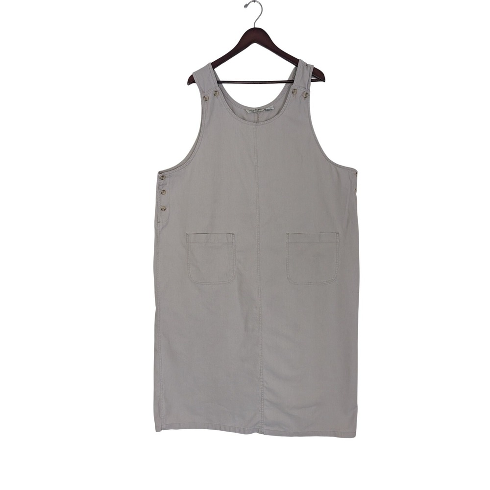 Jenna Lane New York Womens‎ 3X Dress Linen Cotton Tan Jumper Pinafore Pockets